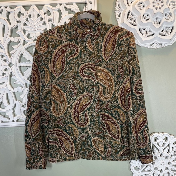 Alexandria Tops - Vintage Alexandria Paisley Blouse Green Gold